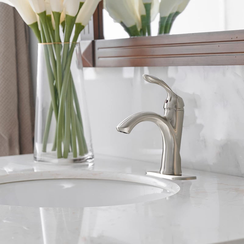 BWE Brushed Nickel Bathroom Faucet Single Handle Bathroom Sink Faucet One Hole with Pop Up Drain Assembly and Supply Lines Commercial Vanity Restroom Lavatory Mixer Tap - Image 4